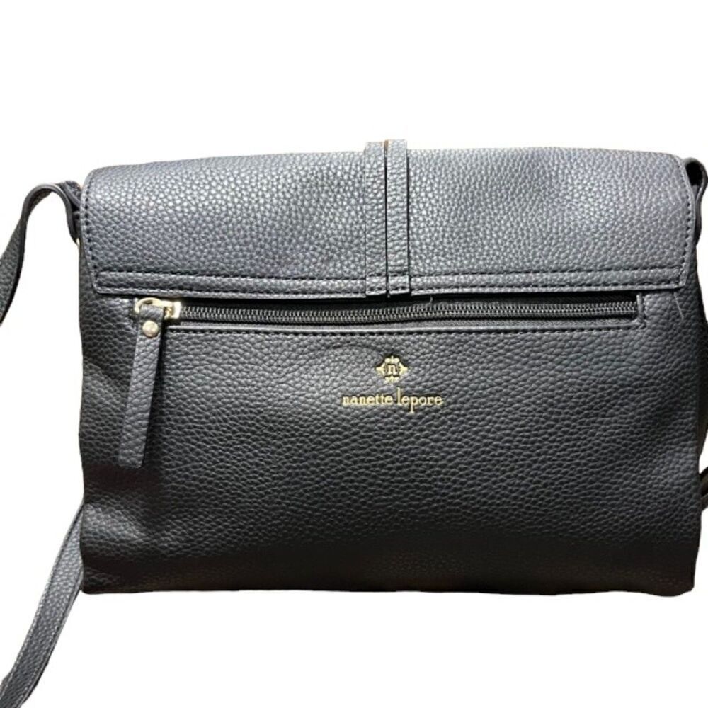 Nanette Lepore Crossbody Purse Black Leather with Gold Hardware